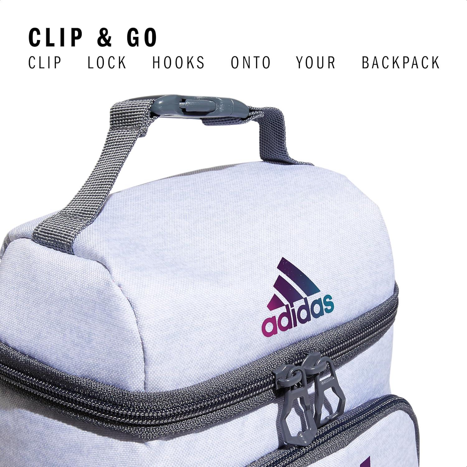 imageadidas Excel Insulated Lunch Bag Cooler with Zipper Pocket for Ice Pack and Clip Temperature Control InsulationJersey WhiteShadow ChromeOnix Grey