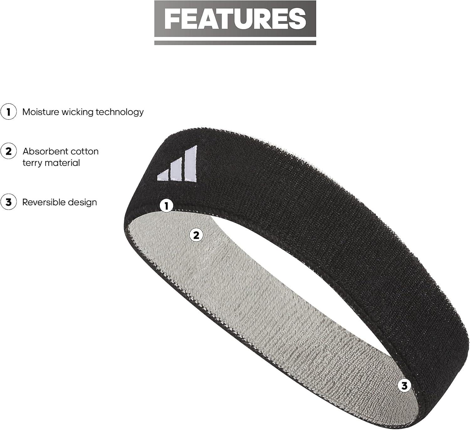 imageadidas Interval Reversible Elastic Sweat Headband for Men and Women BlackWhiteAluminum 2 One Size