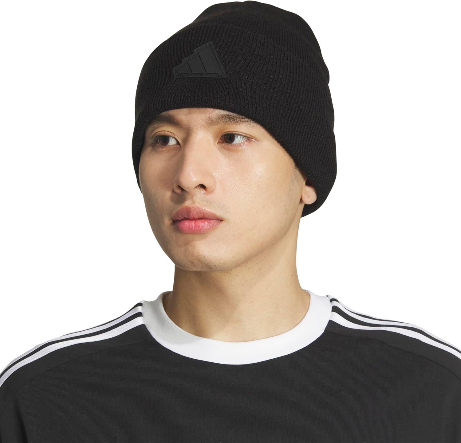 imageadidas Mens Beanie Postseason Tall Fit Slouchy Cuffed Knit Winter HatBlackBlackCarbon Grey