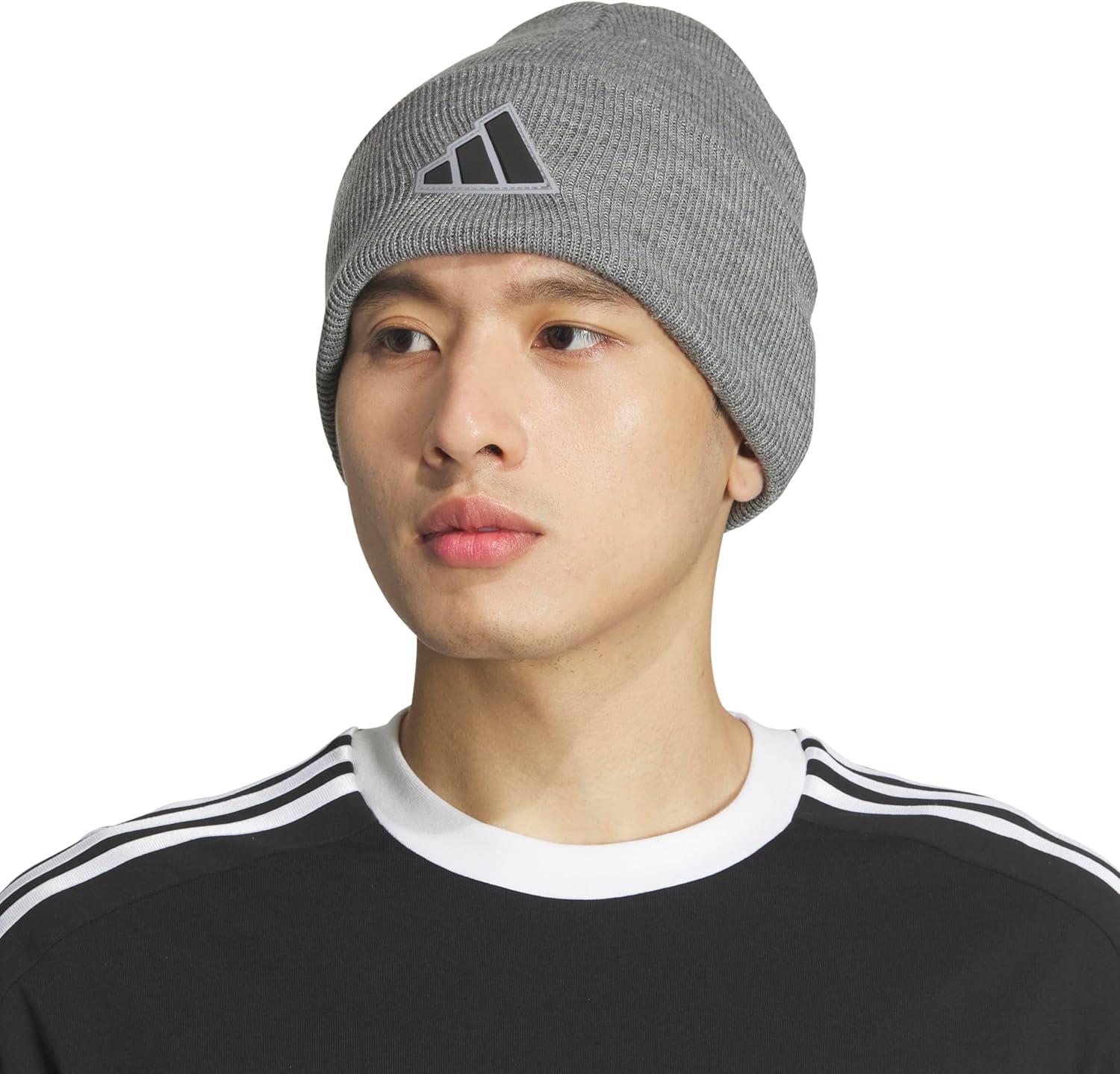 imageadidas Mens Beanie Postseason Tall Fit Slouchy Cuffed Knit Winter HatHeather GreyGreyBlack