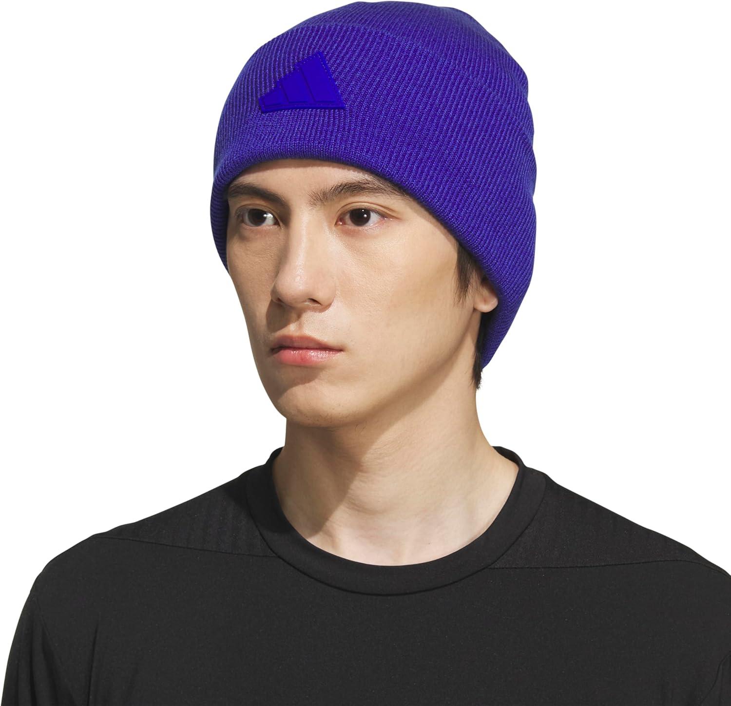 imageadidas Mens Beanie Postseason Tall Fit Slouchy Cuffed Knit Winter HatSemi Lucid BlueBlack