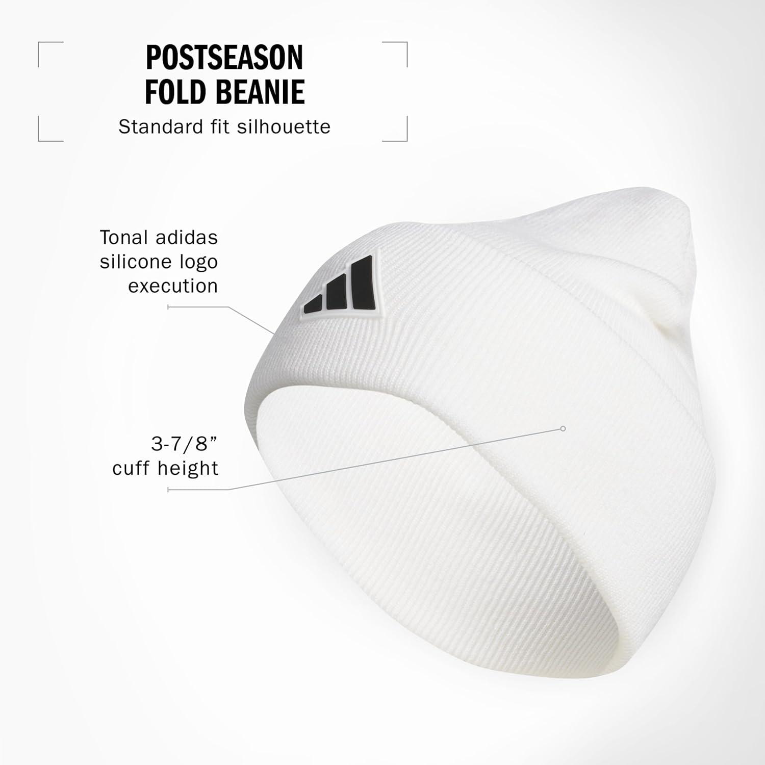 imageadidas Mens Beanie Postseason Tall Fit Slouchy Cuffed Knit Winter HatWhiteBlack