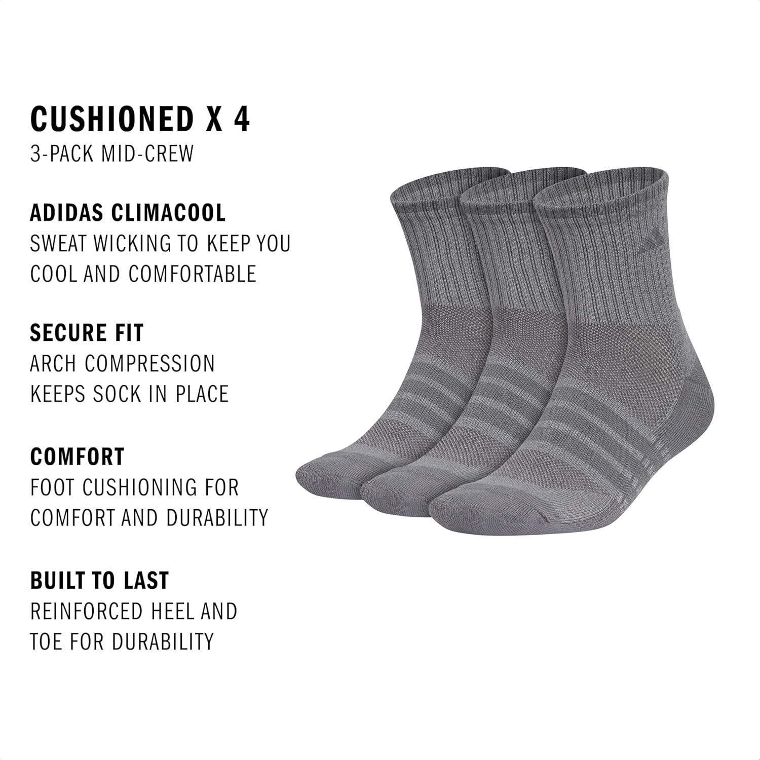 imageadidas Mens Cushioned X 4 3Pack MidCrew SockOnix GreyGrey