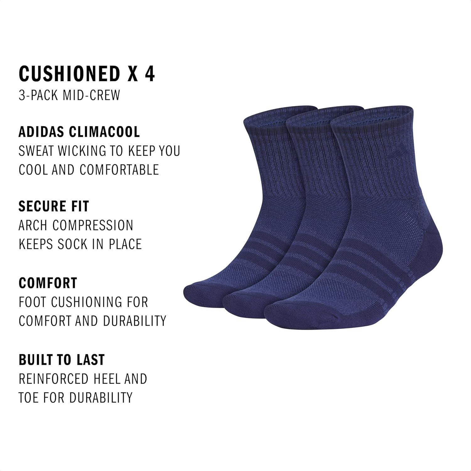 imageadidas Mens Cushioned X 4 3Pack MidCrew SockTech Indigo BlueDark Blue