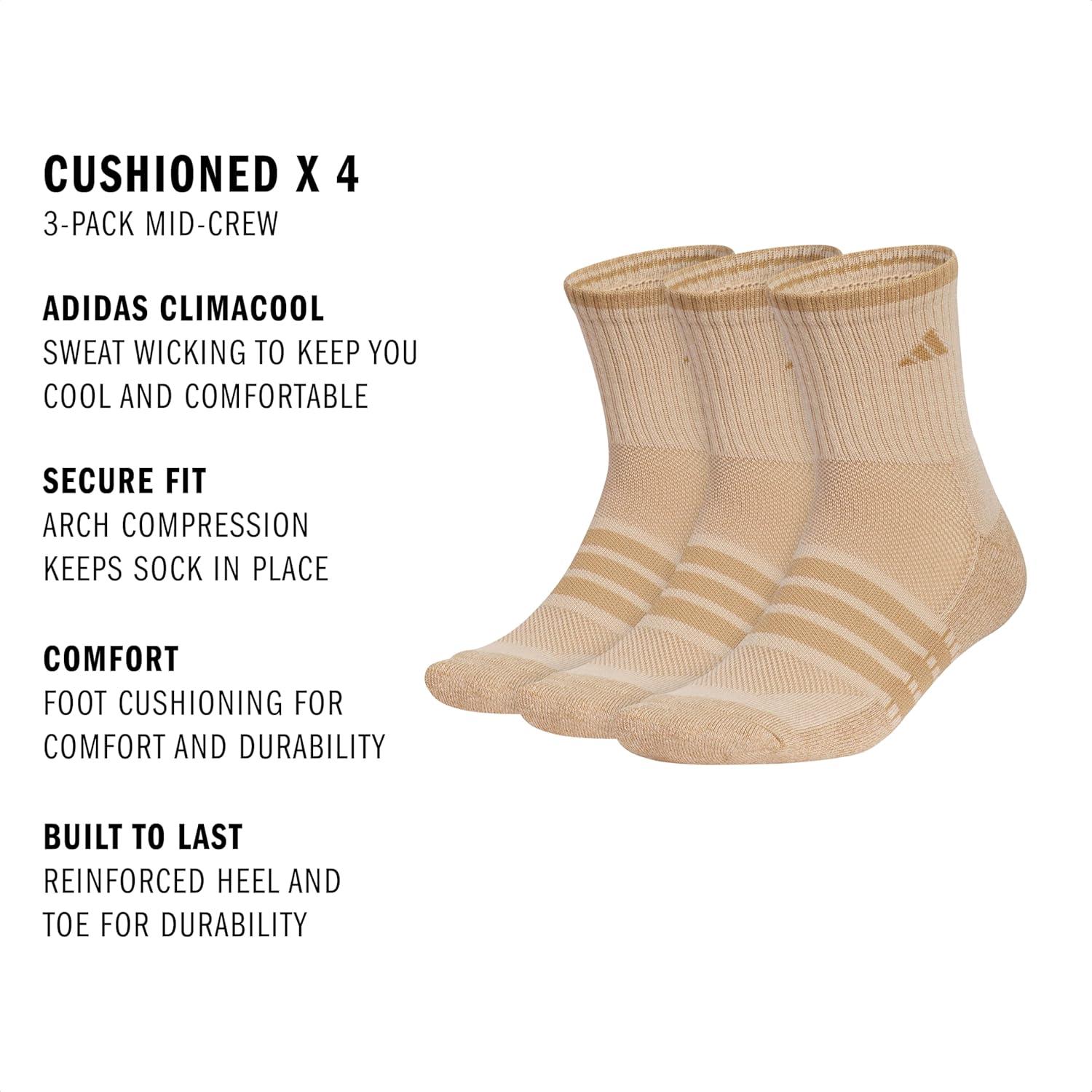 imageadidas Mens Cushioned X 4 3Pack MidCrew SockWarm Sandstone Beige Raw Desert