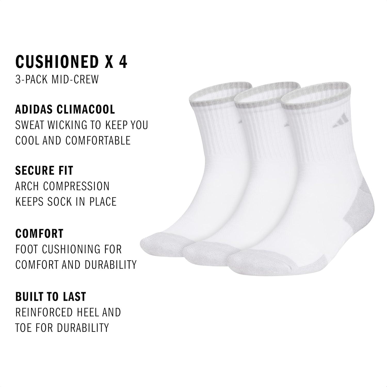 imageadidas Mens Cushioned X 4 3Pack MidCrew SockWhiteClear Onix Grey