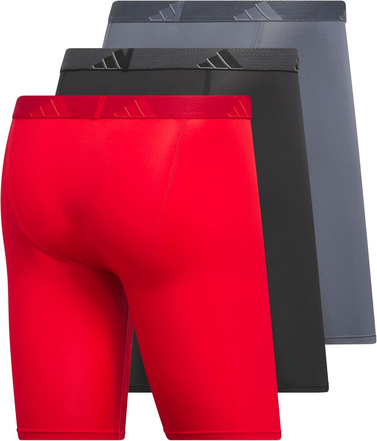 imageadidas Mens Performance 3Pack Long Boxer Brief Underwear Boxer Briefs 3Pack Long Mens Underwear PackBetter ScarletBlackOnix GreyMicrofiber