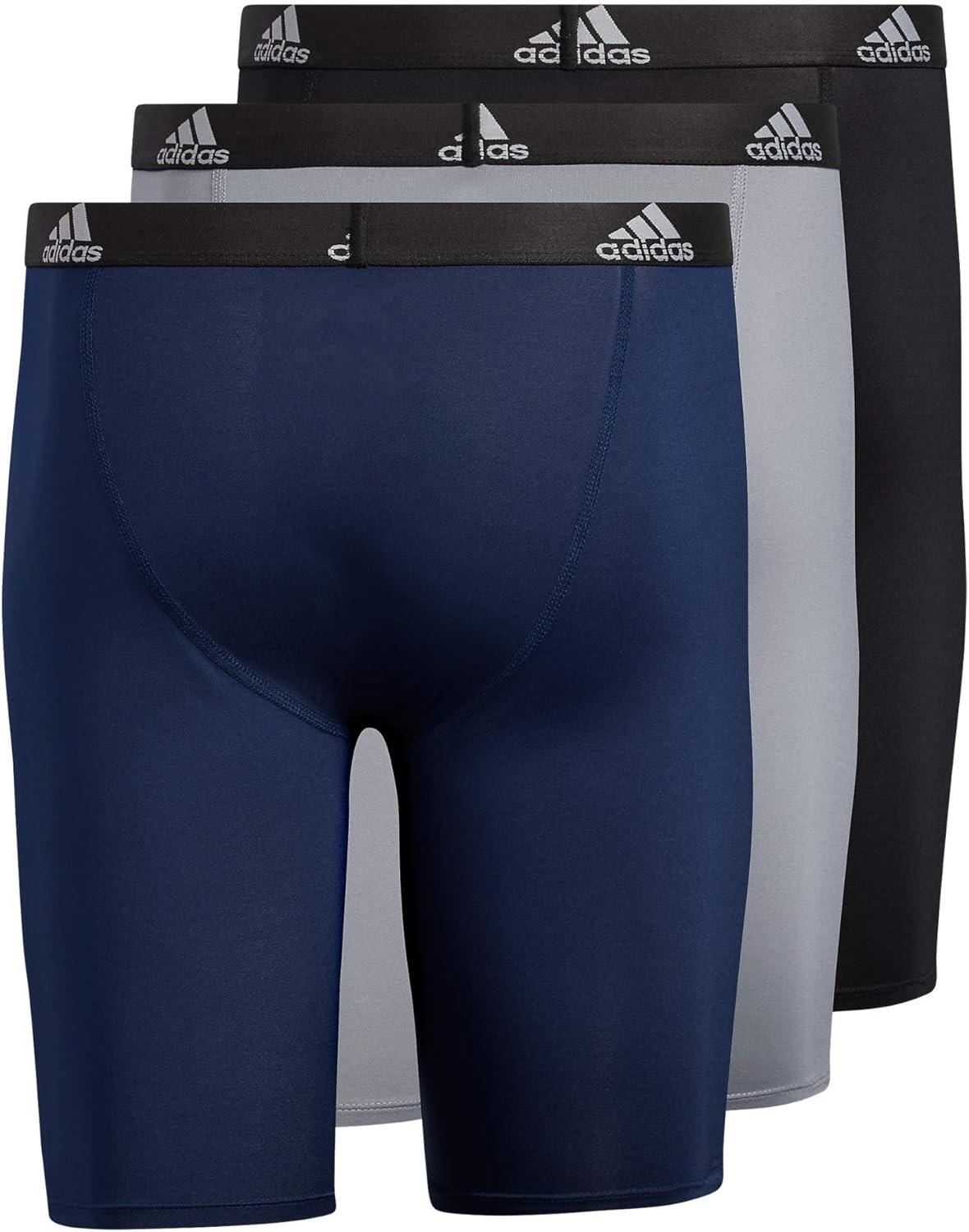 imageadidas Mens Performance 3Pack Long Boxer Brief Underwear Boxer Briefs 3Pack Long Mens Underwear PackBlackGreyCollegiate NavyPerformance