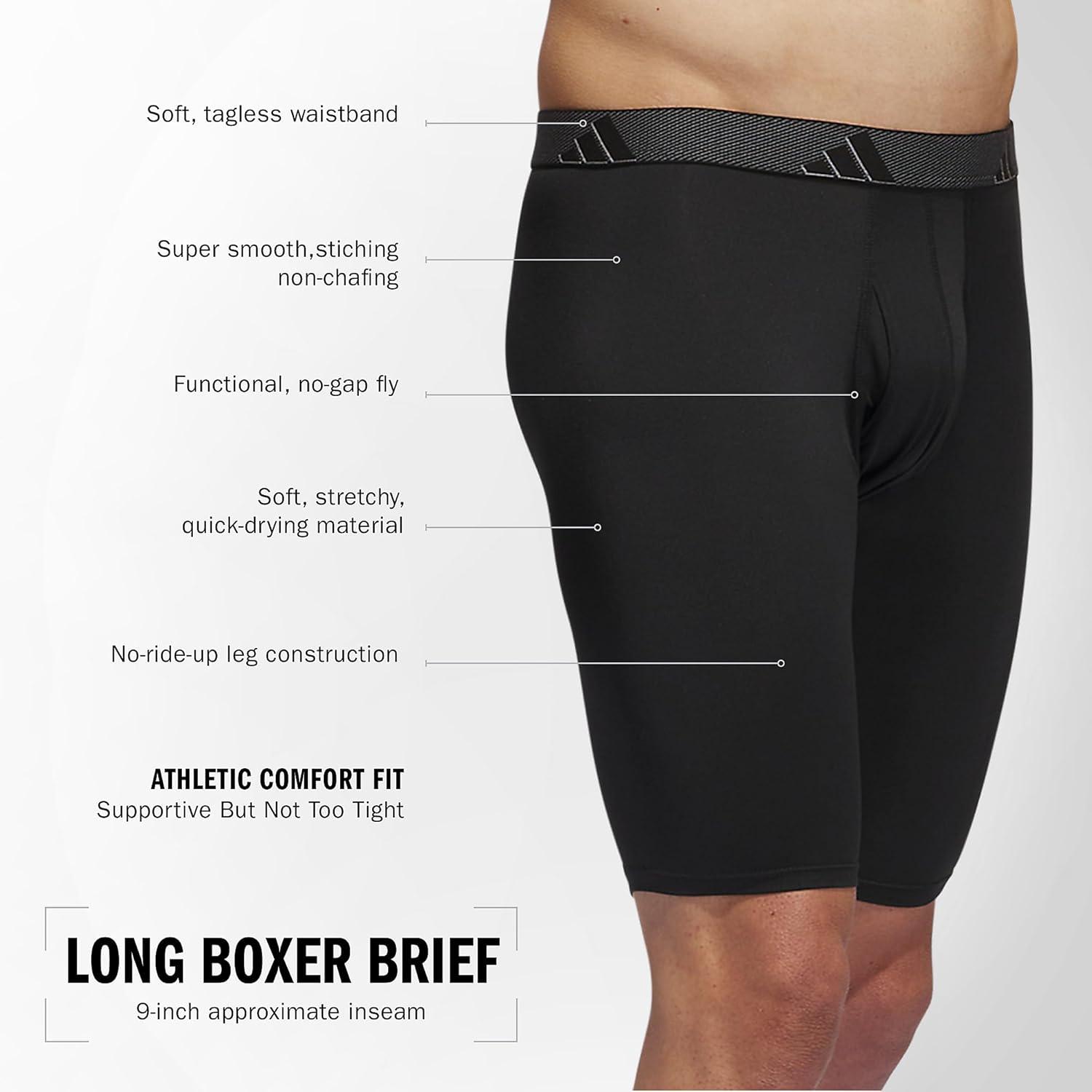 imageadidas Mens Performance 3Pack Long Boxer Brief Underwear Boxer Briefs 3Pack Long Mens Underwear PackBlackOnix GreyBlackMicrofiber