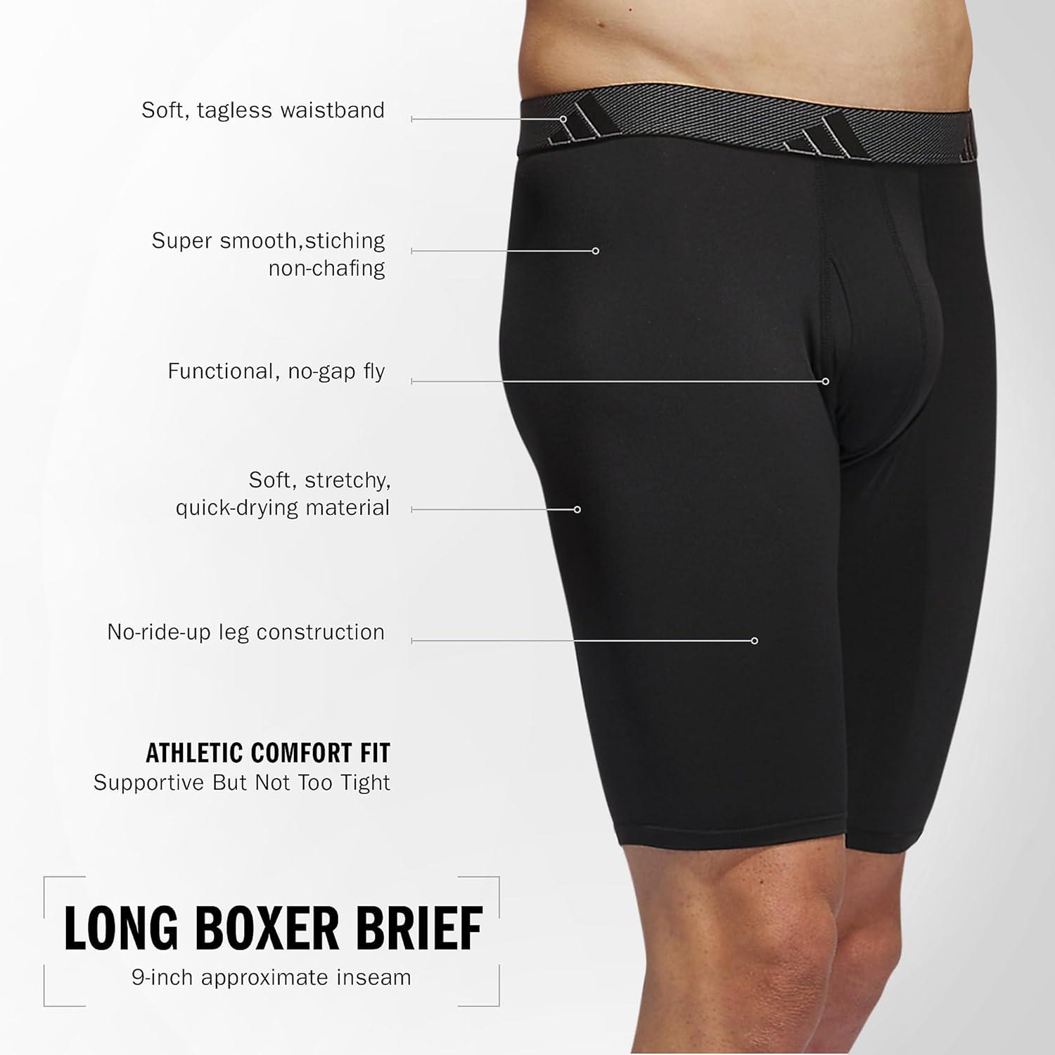 imageadidas Mens Performance 3Pack Long Boxer Brief Underwear Boxer Briefs 3Pack Long Mens Underwear PackBlackOnix GreyGreyMicrofiber