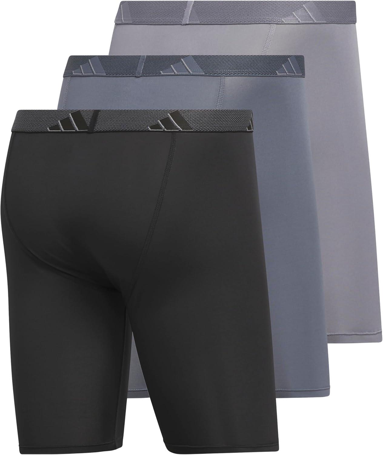 imageadidas Mens Performance 3Pack Long Boxer Brief Underwear Boxer Briefs 3Pack Long Mens Underwear PackBlackOnix GreyGreyMicrofiber
