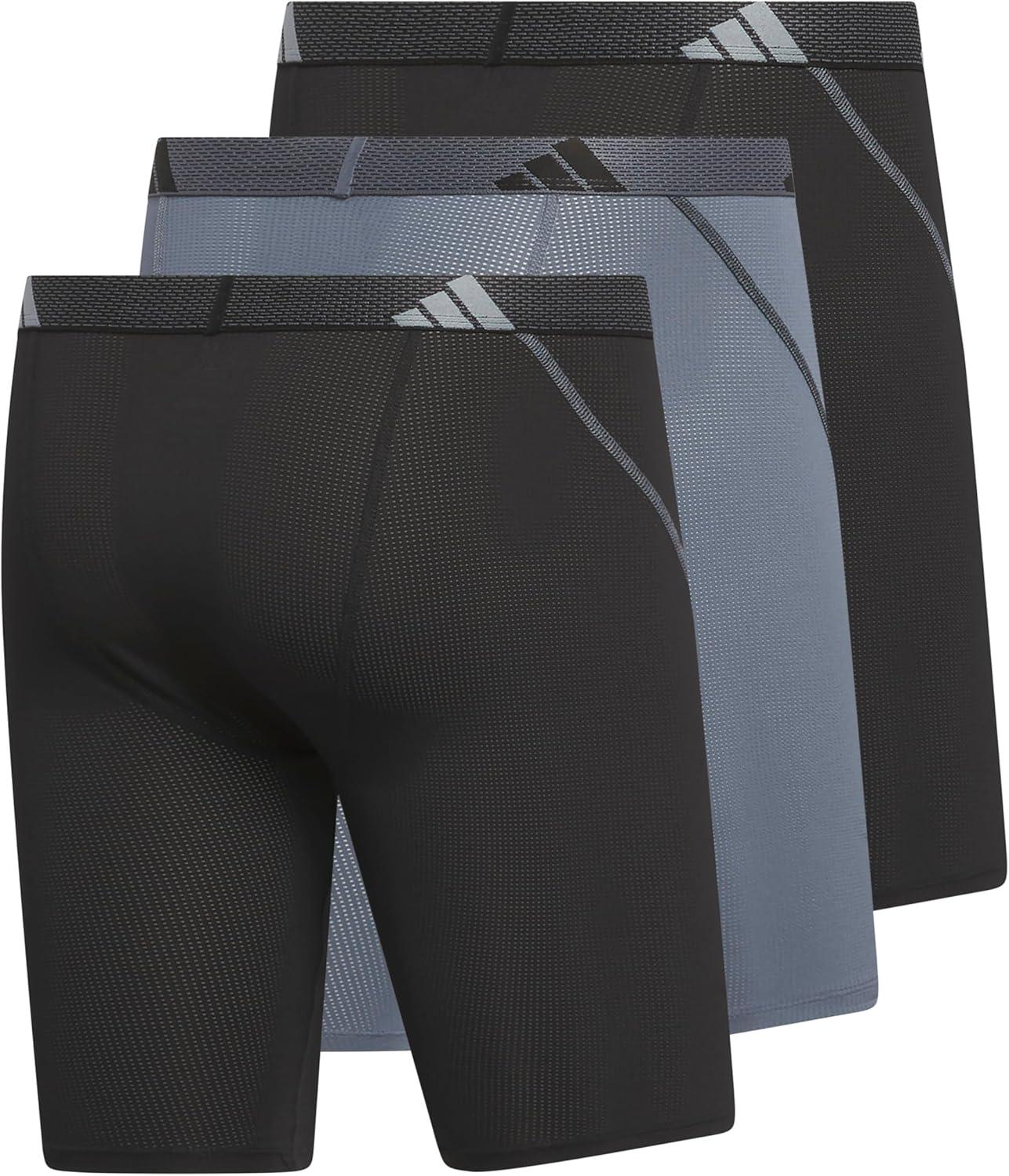 imageadidas Mens Performance Mesh Long Boxer Brief Underwear 3Pack for Active Sport and All Day ComfortBlackOnix GreyBlack