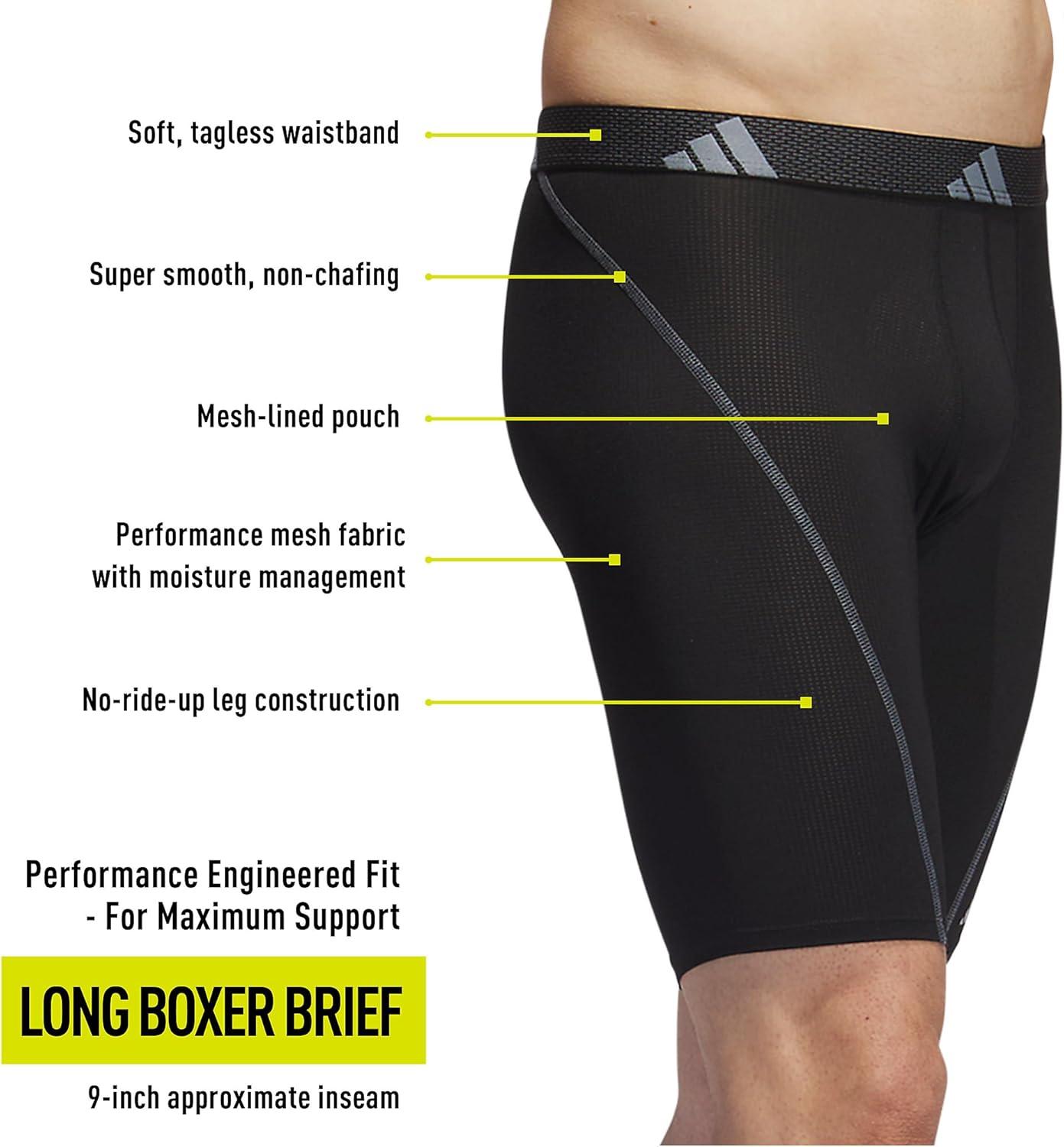 imageadidas Mens Performance Mesh Long Boxer Brief Underwear 3Pack for Active Sport and All Day ComfortBlackOnix GreyBlack