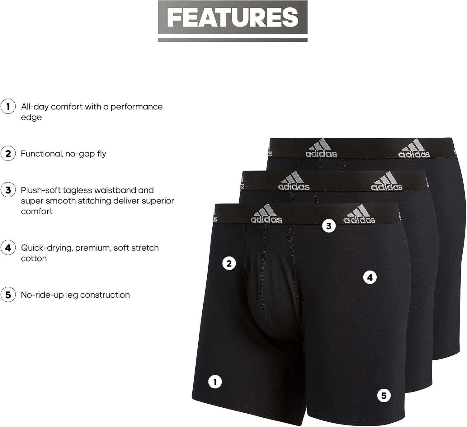 imageadidas Mens Performance Stretch Cotton Boxer Briefs 3Pack Soft Underwear Superior ComfortBlackBlack BlackBlack BlackBlack