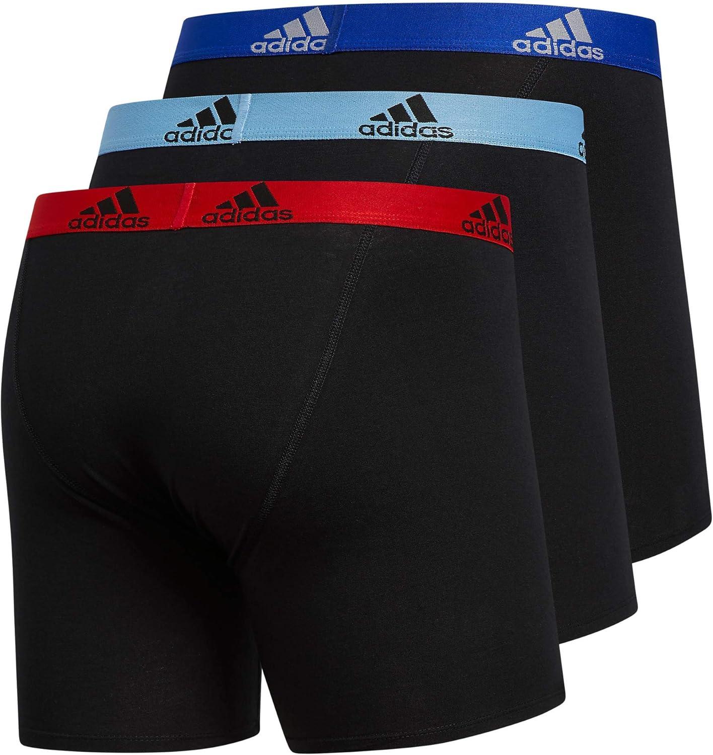 imageadidas Mens Performance Stretch Cotton Boxer Briefs 3Pack Soft Underwear Superior ComfortBlackScarlet BlackCollegiate Light Blue BlackBold Blue