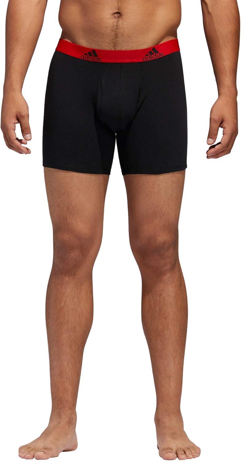 imageadidas Mens Performance Stretch Cotton Boxer Briefs 3Pack Soft Underwear Superior ComfortBlackScarlet RedBlue