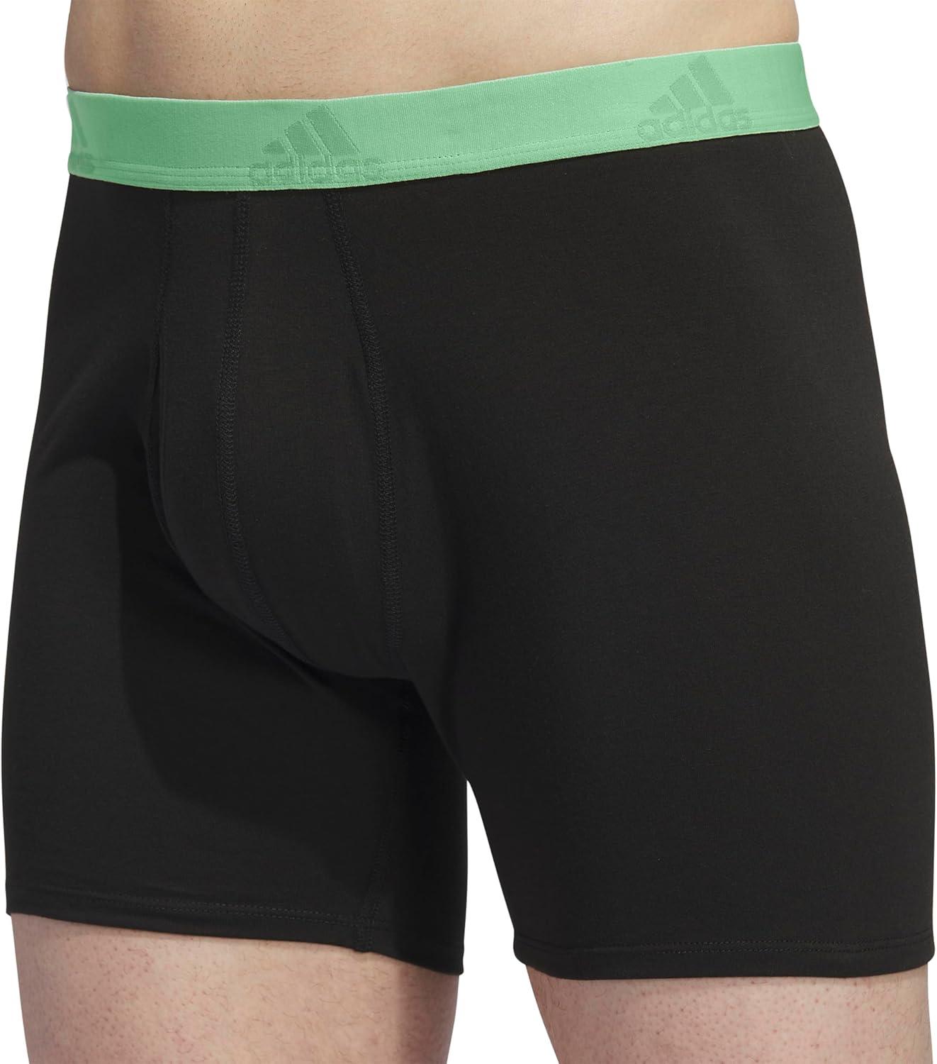 imageadidas Mens Performance Stretch Cotton Boxer Briefs 3Pack Soft Underwear Superior ComfortBlackSemi Green SparkPreloved Fig Purple