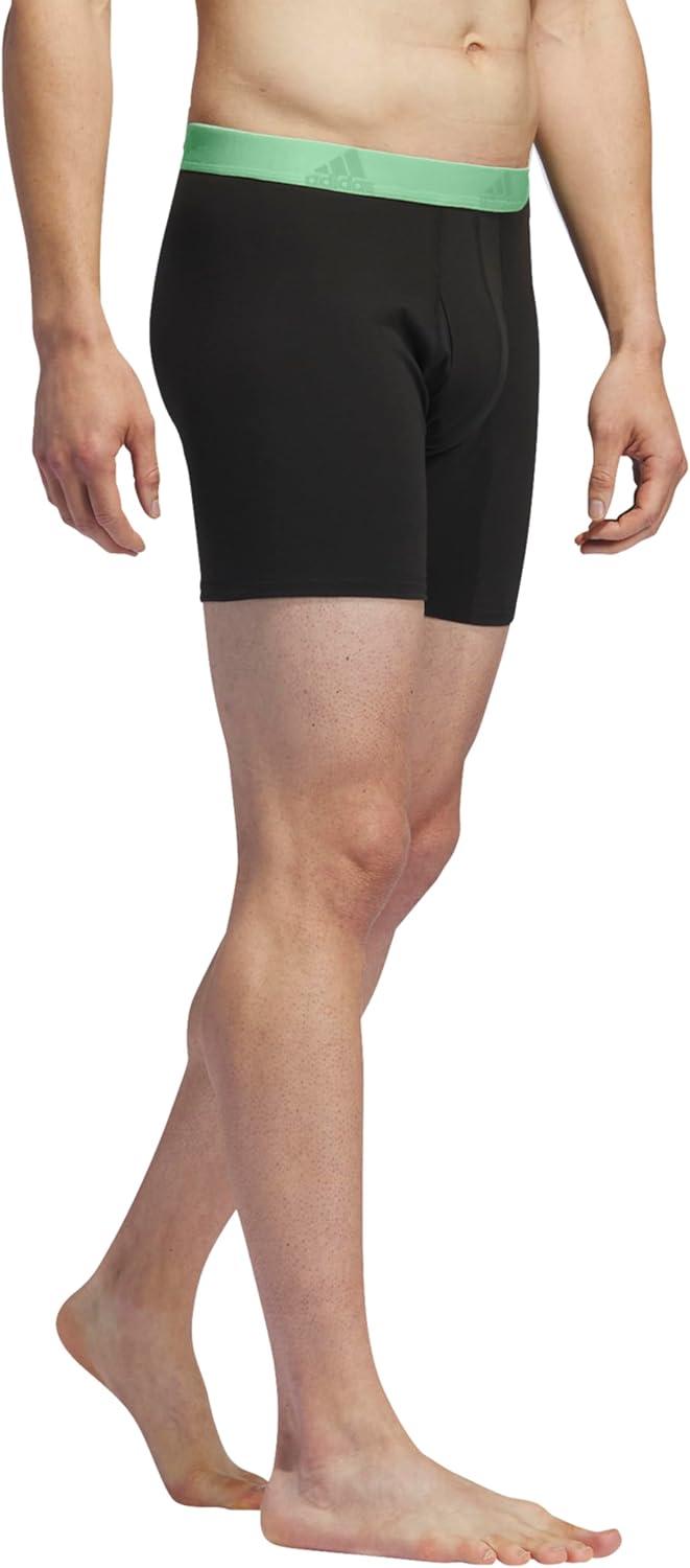 imageadidas Mens Performance Stretch Cotton Boxer Briefs 3Pack Soft Underwear Superior ComfortBlackSemi Green SparkPreloved Fig Purple