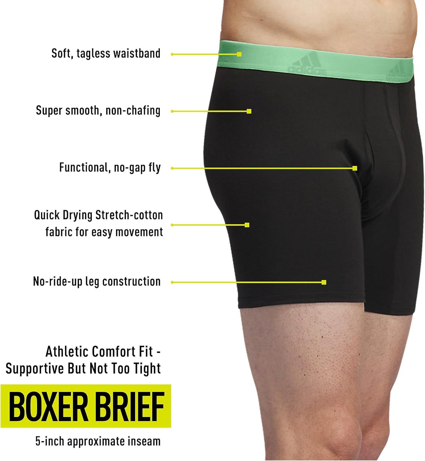 imageadidas Mens Performance Stretch Cotton Boxer Briefs 3Pack Soft Underwear Superior ComfortBlackSemi Green SparkPreloved Fig Purple