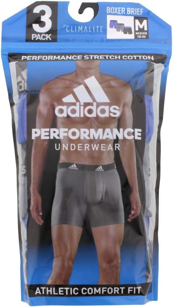 imageadidas Mens Performance Stretch Cotton Boxer Briefs 3Pack Soft Underwear Superior ComfortBlue