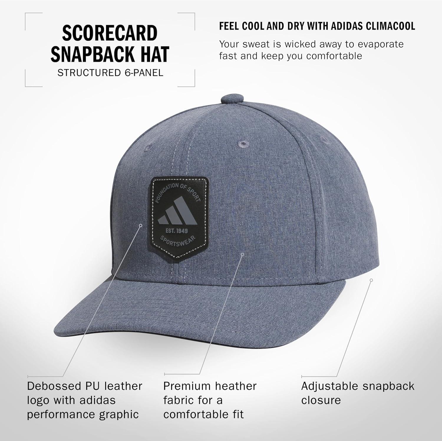 imageadidas Mens Scorecard High Crown Low Curve Brim Snapback Adjustable Fit Course Style HatDark BlueBlackGrey