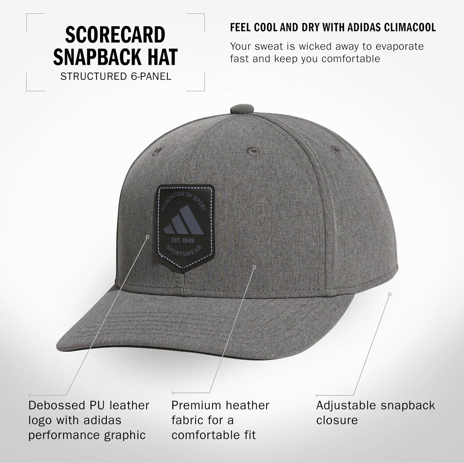 imageadidas Mens Scorecard High Crown Low Curve Brim Snapback Adjustable Fit Course Style HatGrey FourBlackOnix Grey
