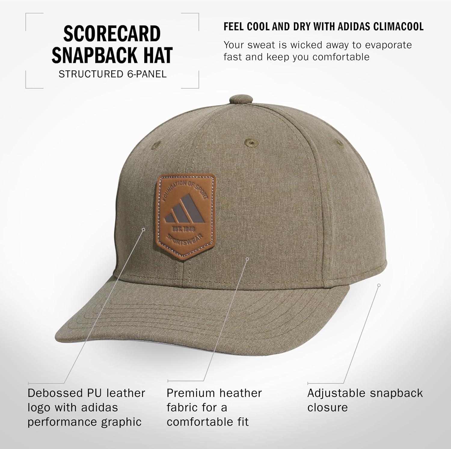 imageadidas Mens Scorecard High Crown Low Curve Brim Snapback Adjustable Fit Course Style HatOlive StrataGrey StrataGrey