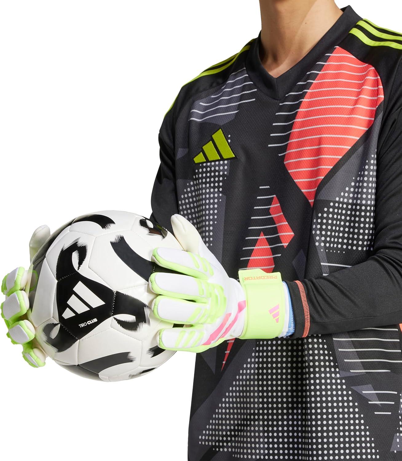 imageadidas Predator League Fingersave Goalie Soccer GlovesWhiteLucid LemonLucid Pink