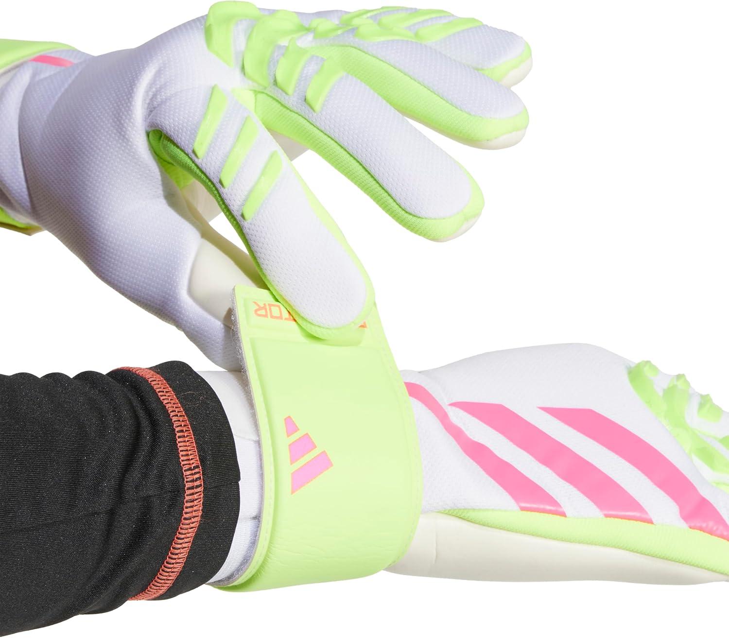 imageadidas Predator League Fingersave Goalie Soccer GlovesWhiteLucid LemonLucid Pink