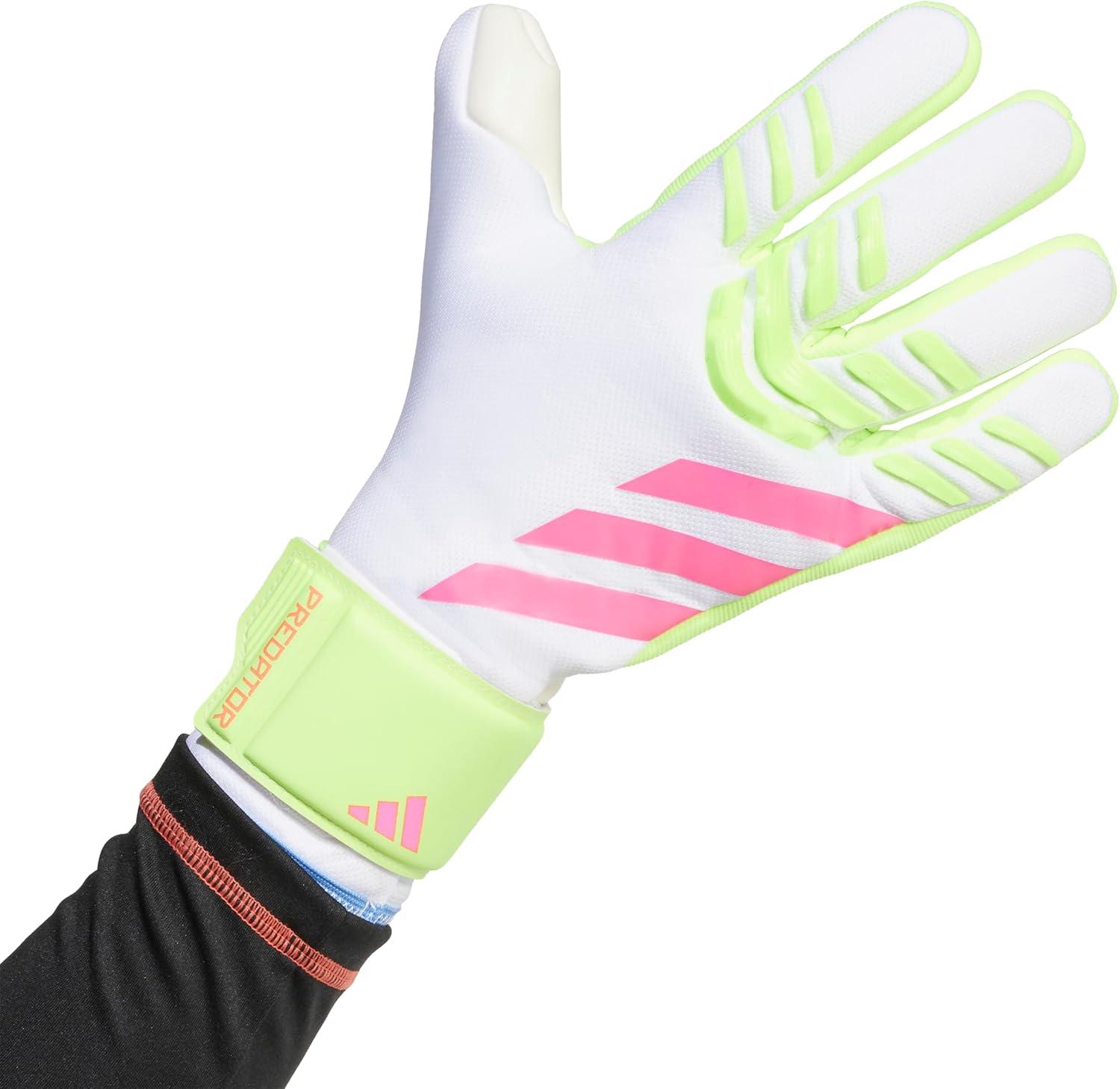 imageadidas Predator League Fingersave Goalie Soccer GlovesWhiteLucid LemonLucid Pink