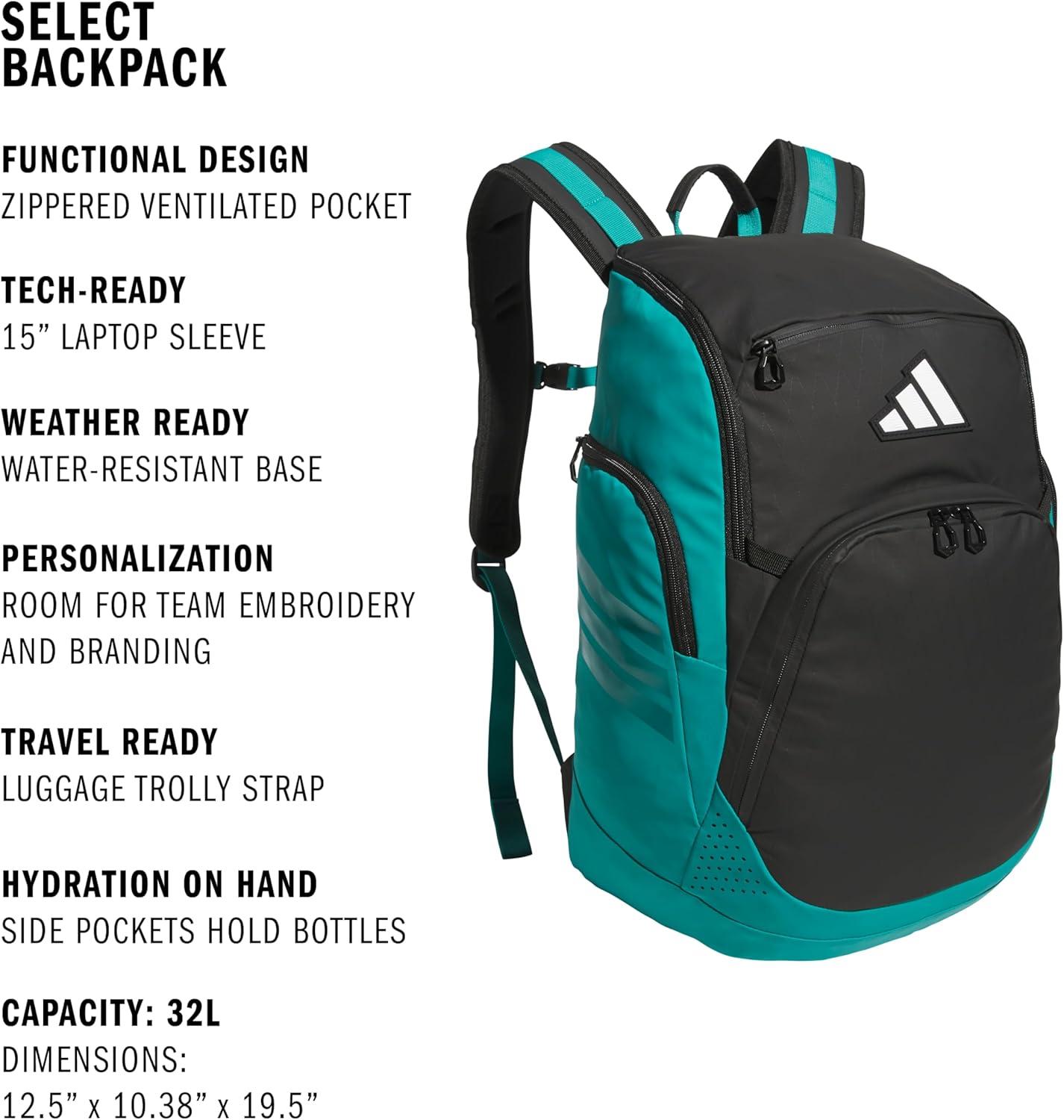 imageadidas Select Basketball Backpack for Men and Women Premium Sports Bag BlackPure Teal Green One SizeBlackPure Teal Green