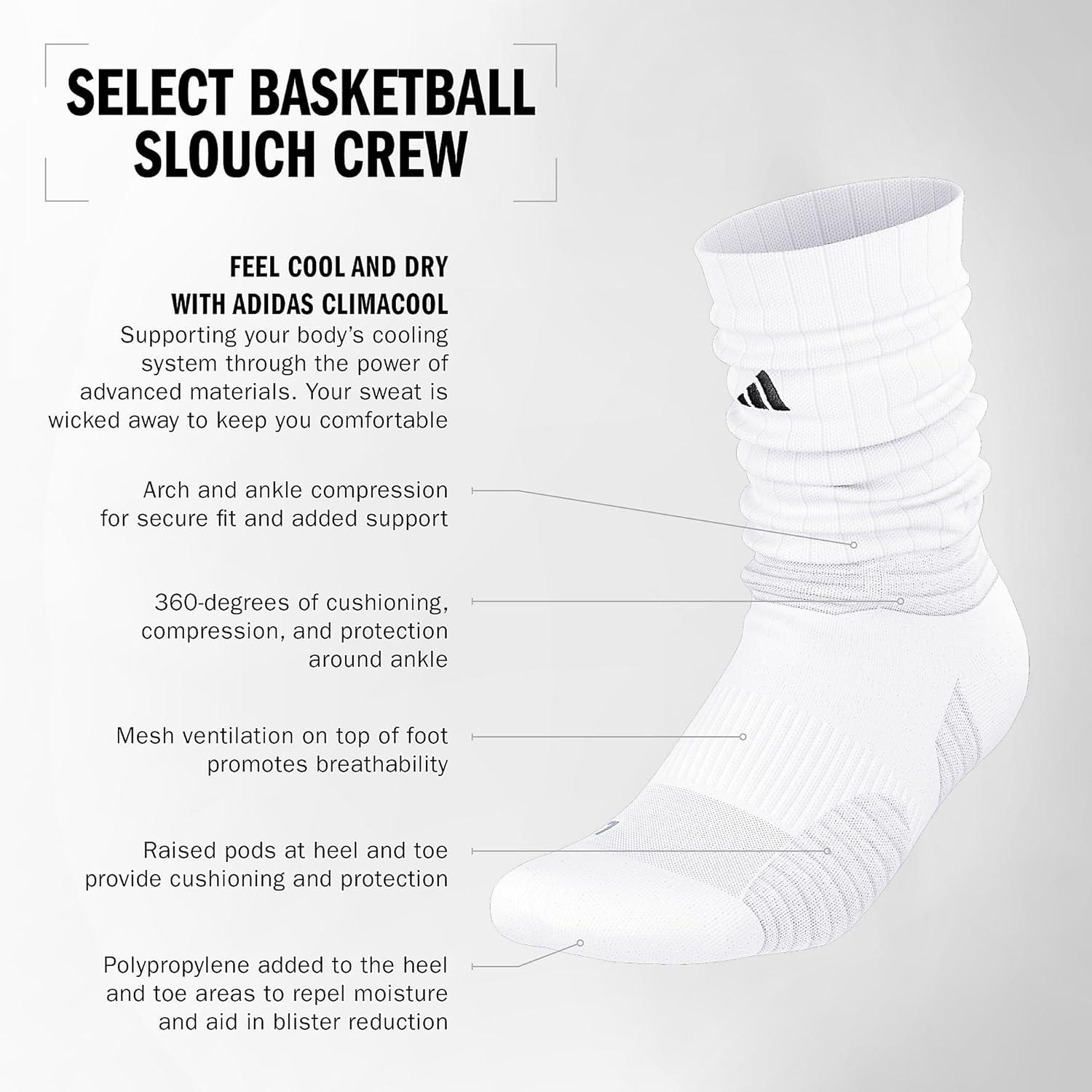 imageadidas Select Basketball Slouch Fit Crew Socks 1PairWhiteBlackClear Onix Grey