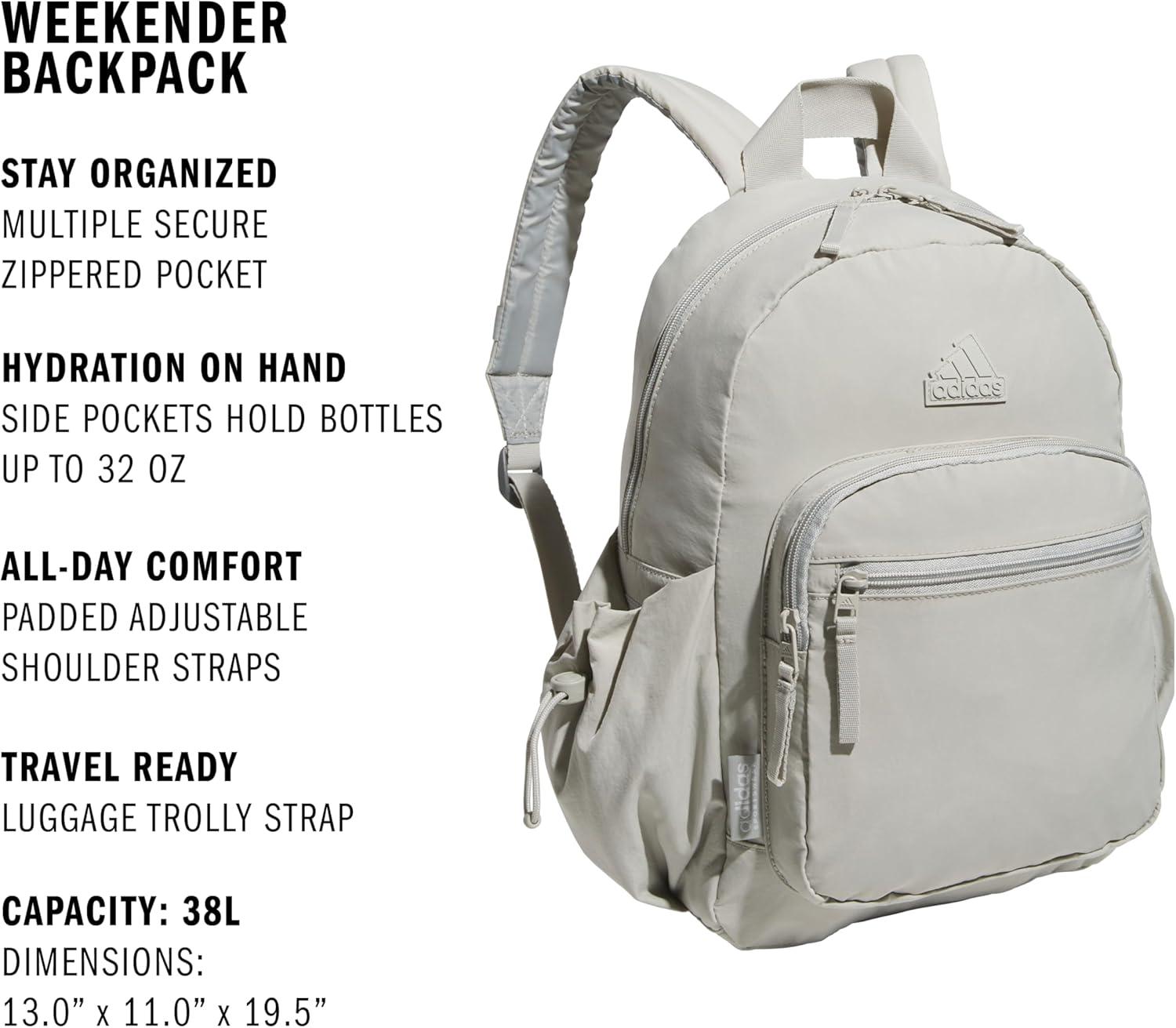 imageadidas Small Backpack for Women  Weekender Lightweight Bag with Laptop Sleeve Metal Grey One SizeMetal Grey