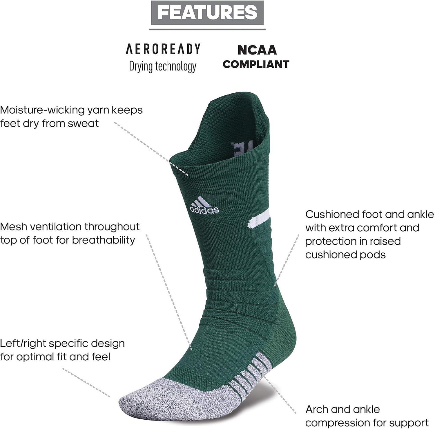 imageadidas Unisex Adizero Football Socks 1 Pair Cushioned Crew for Men Women Kids Team SportsDark GreenWhite