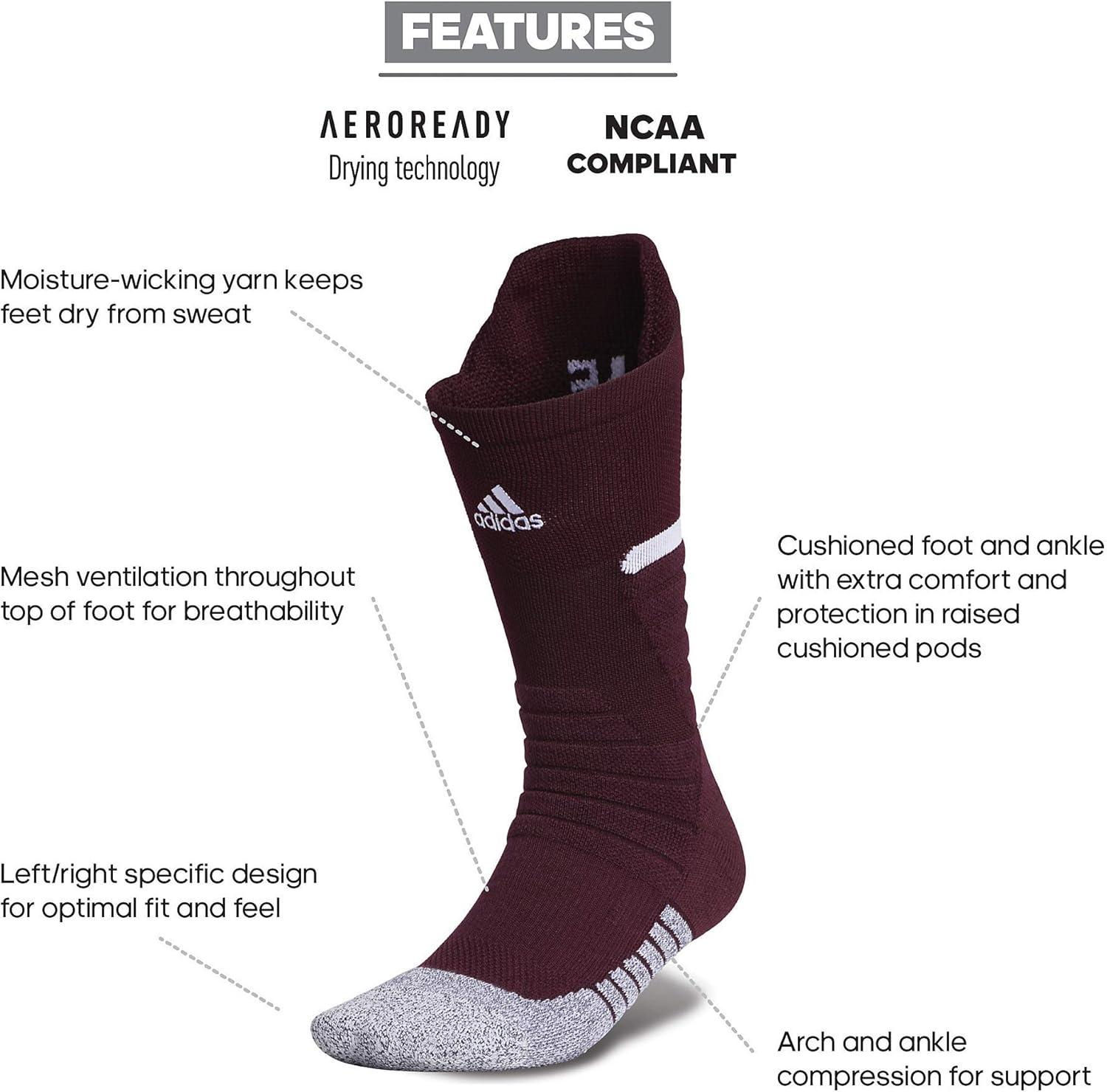 imageadidas Unisex Adizero Football Socks 1 Pair Cushioned Crew for Men Women Kids Team SportsMaroonWhite