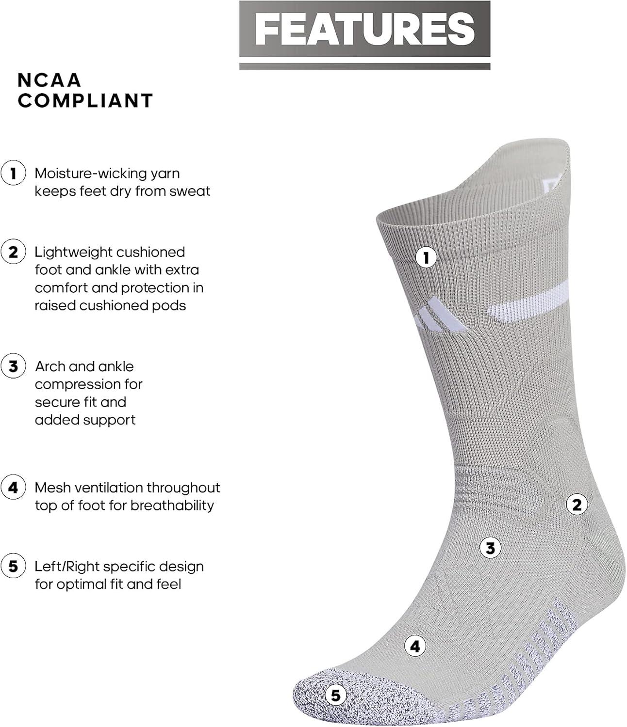 imageadidas Unisex Adizero Football Socks 1 Pair Cushioned Crew for Men Women Kids Team SportsMid GreyWhite 20