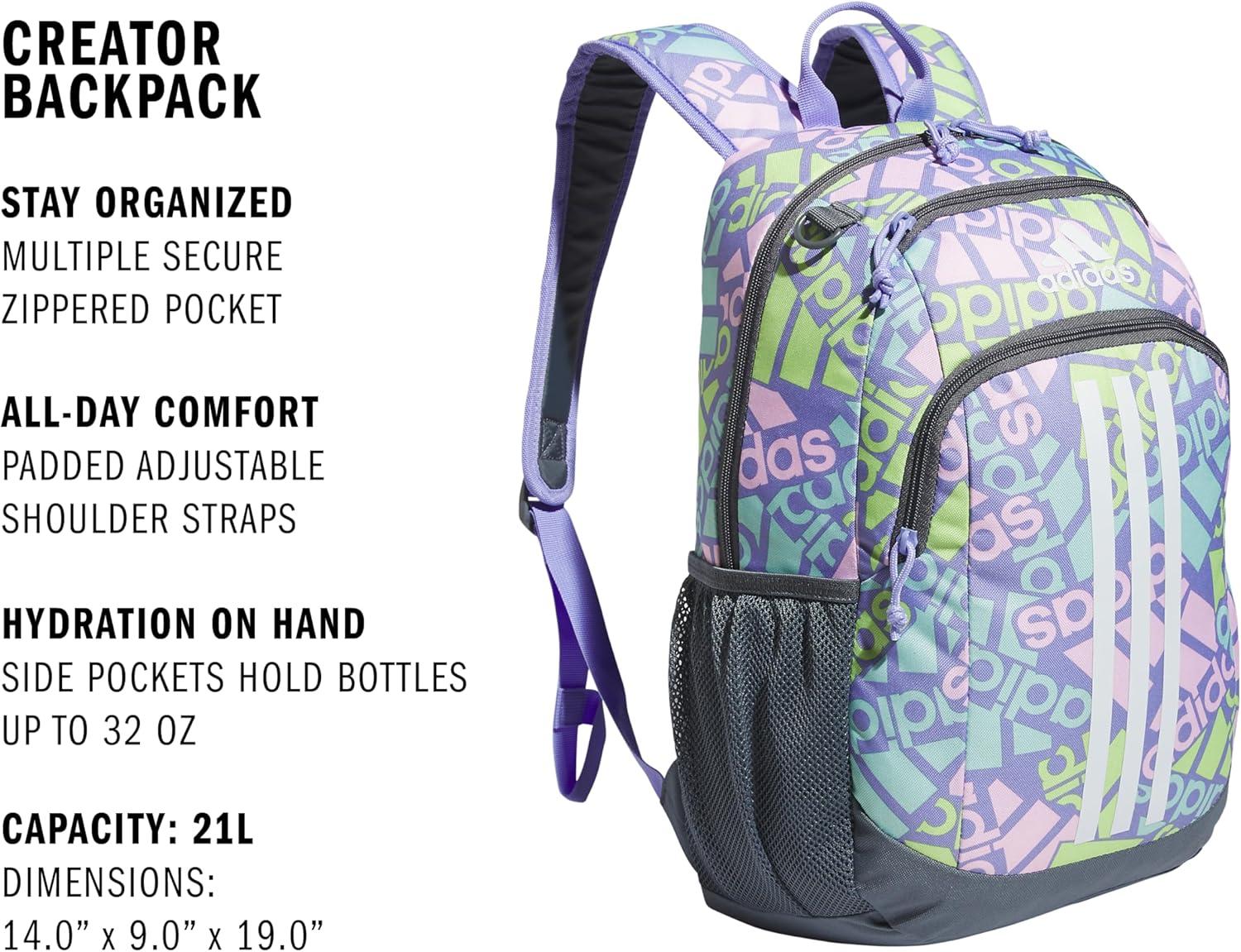 imageadidas Unisex Kids Creator School Backpack for Girls ampamp Boys Durable Bookbag BlackWhite OSFAAdi Multi Collage Light PurpleOnix GreyWhite