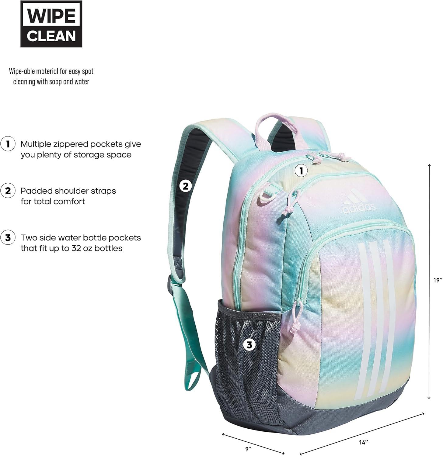 imageadidas Unisex Kids Creator School Backpack for Girls ampamp Boys Durable Bookbag BlackWhite OSFAGradient Flash AquaOnix GreyWhite