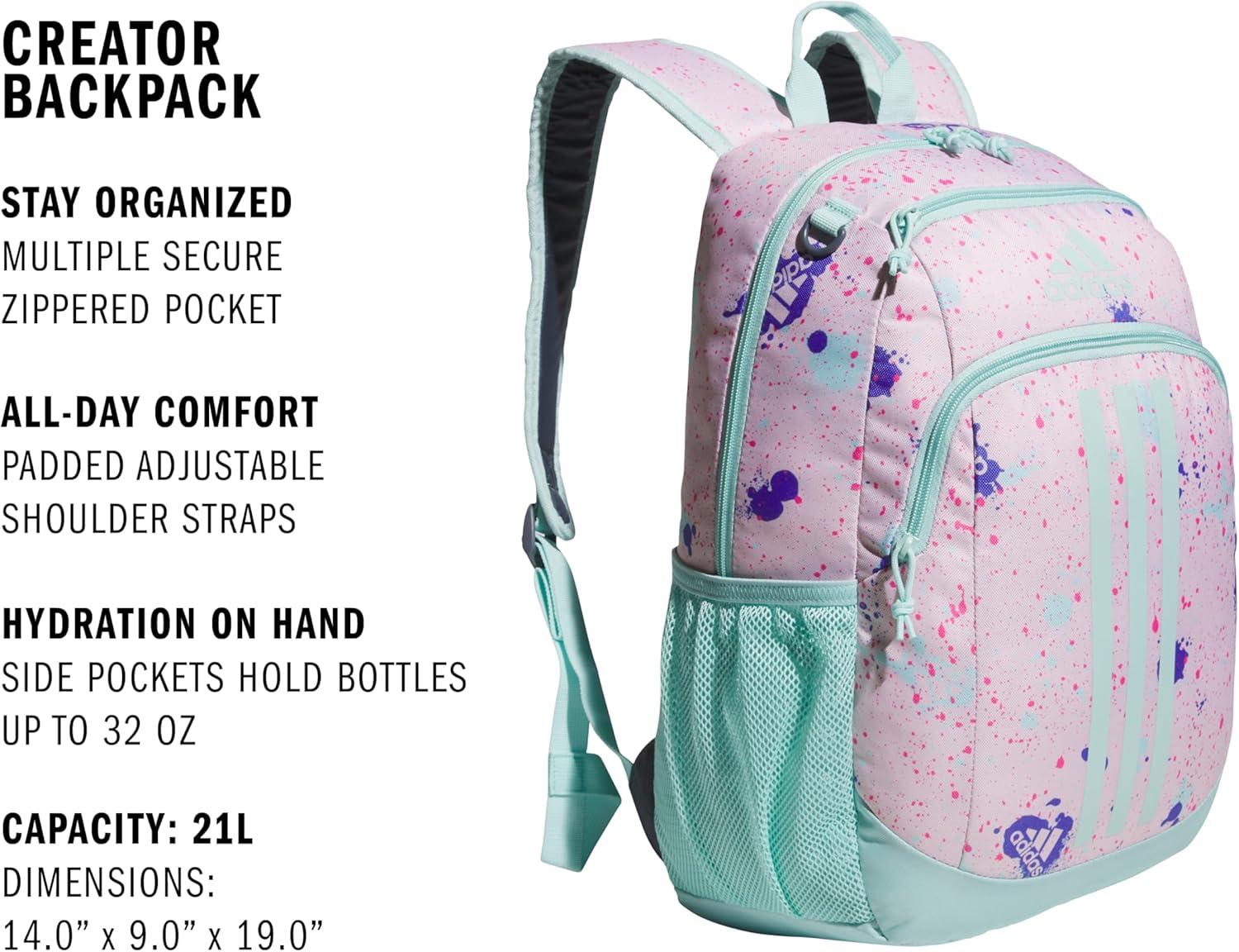 imageadidas Unisex Kids Creator School Backpack for Girls ampamp Boys Durable Bookbag BlackWhite OSFASplatter Sandy Pink Splatter Sandy Pink