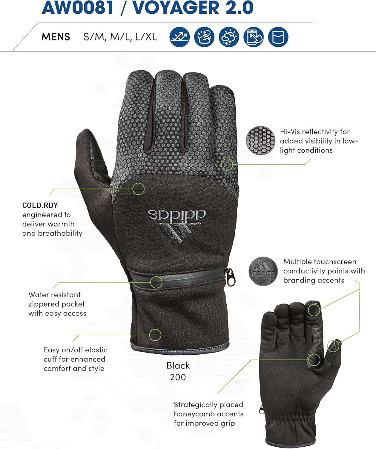 imageadidas Winter Performance Voyager 20 or GLORY Reflective Gloves with Multiple Touchscreen Conductivity Points BlackVoyager 20 BlackGray