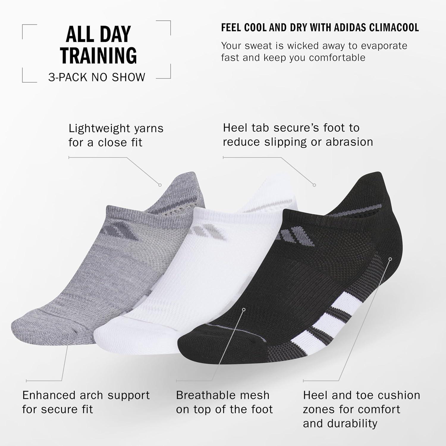 imageadidas Womens All Day Training No Show Socks 3Pair athletic performance below ankle height running socksGreyWhiteBlack