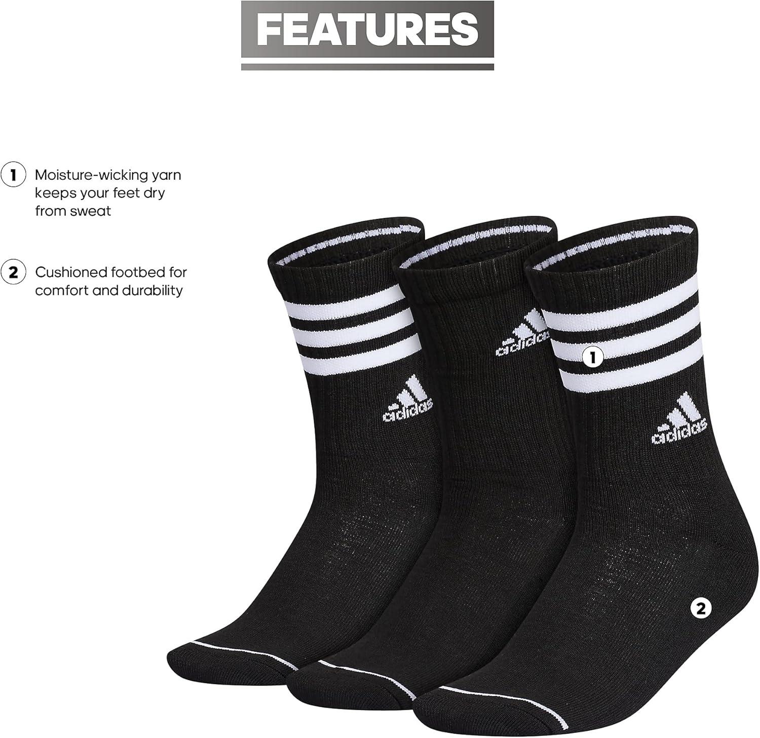 imageadidas Womens Crew Socks with Arch Compression 3Pack Comfortable SweatWicking Stylish 3StripeBlackWhite
