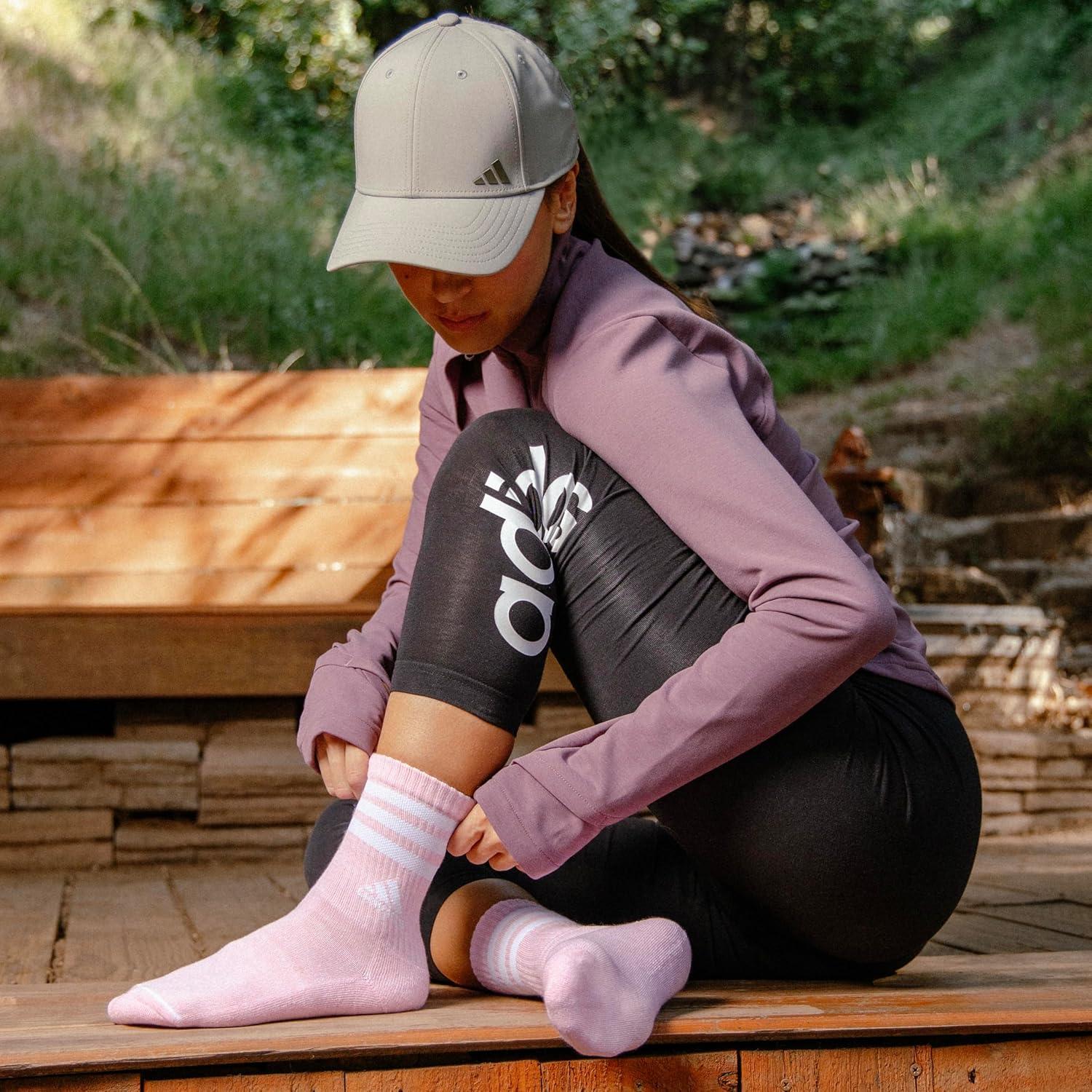 imageadidas Womens Crew Socks with Arch Compression 3Pack Comfortable SweatWicking Stylish 3StripeWhiteClear Onix GreyViolet Tone Purple