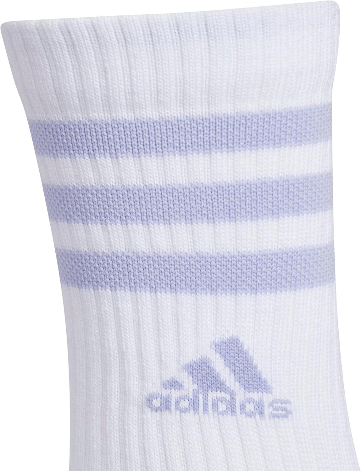 imageadidas Womens Crew Socks with Arch Compression 3Pack Comfortable SweatWicking Stylish 3StripeWhiteClear Onix GreyViolet Tone Purple