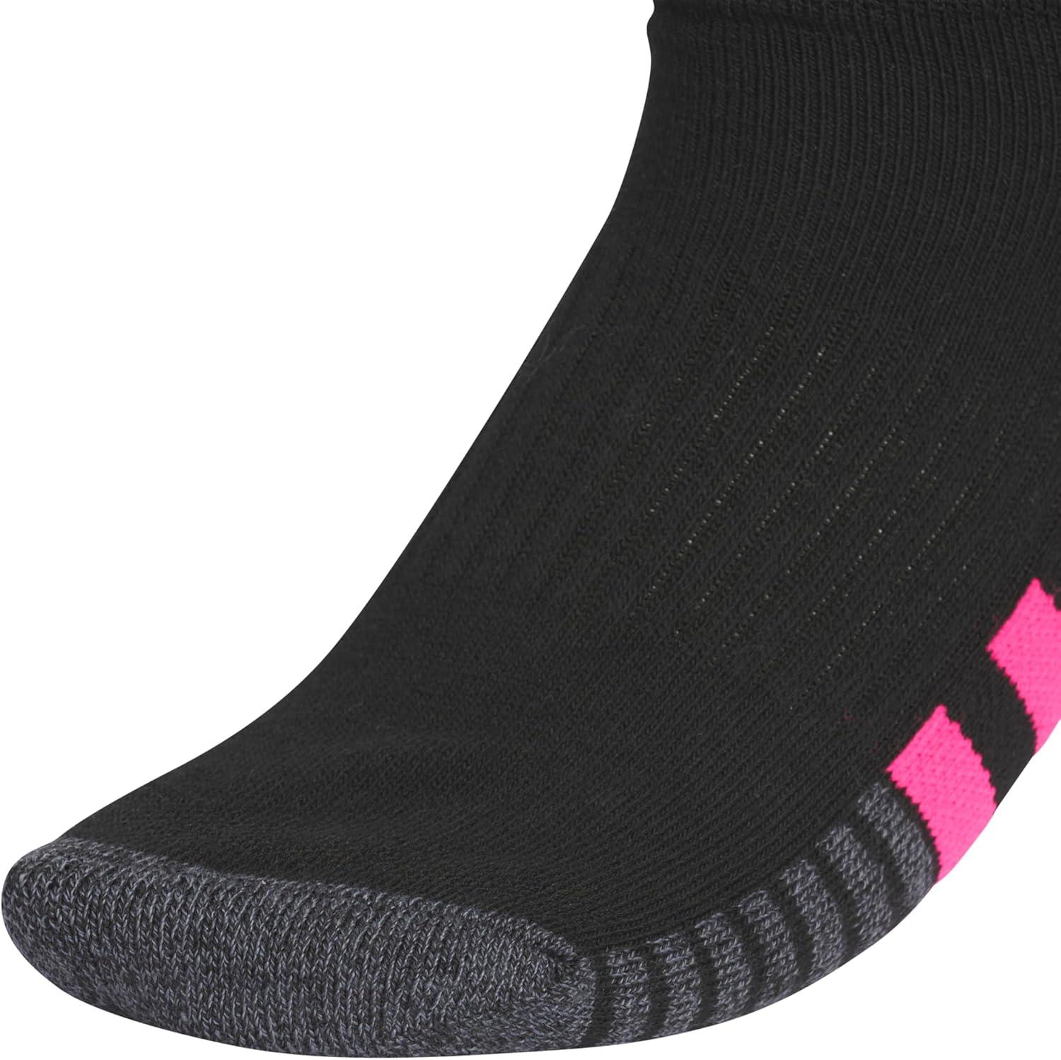 imageadidas Womens Cushioned Low Cut Socks with Arch Compression 3 PairsBlackOnix GreyShock Pink