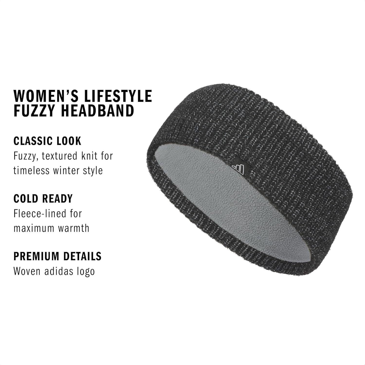 imageadidas Womens Lifestyle Fuzzy Knit Headband Soft Winter Ear WarmerBlackGreyWhiteFuzzy