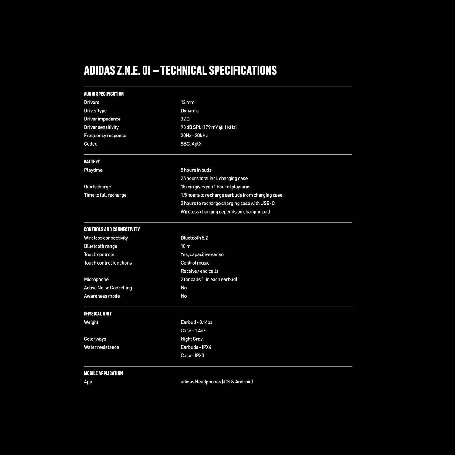 imageadidas ZNE 01 True Wireless Sports Earbuds Night GreyNight Grey