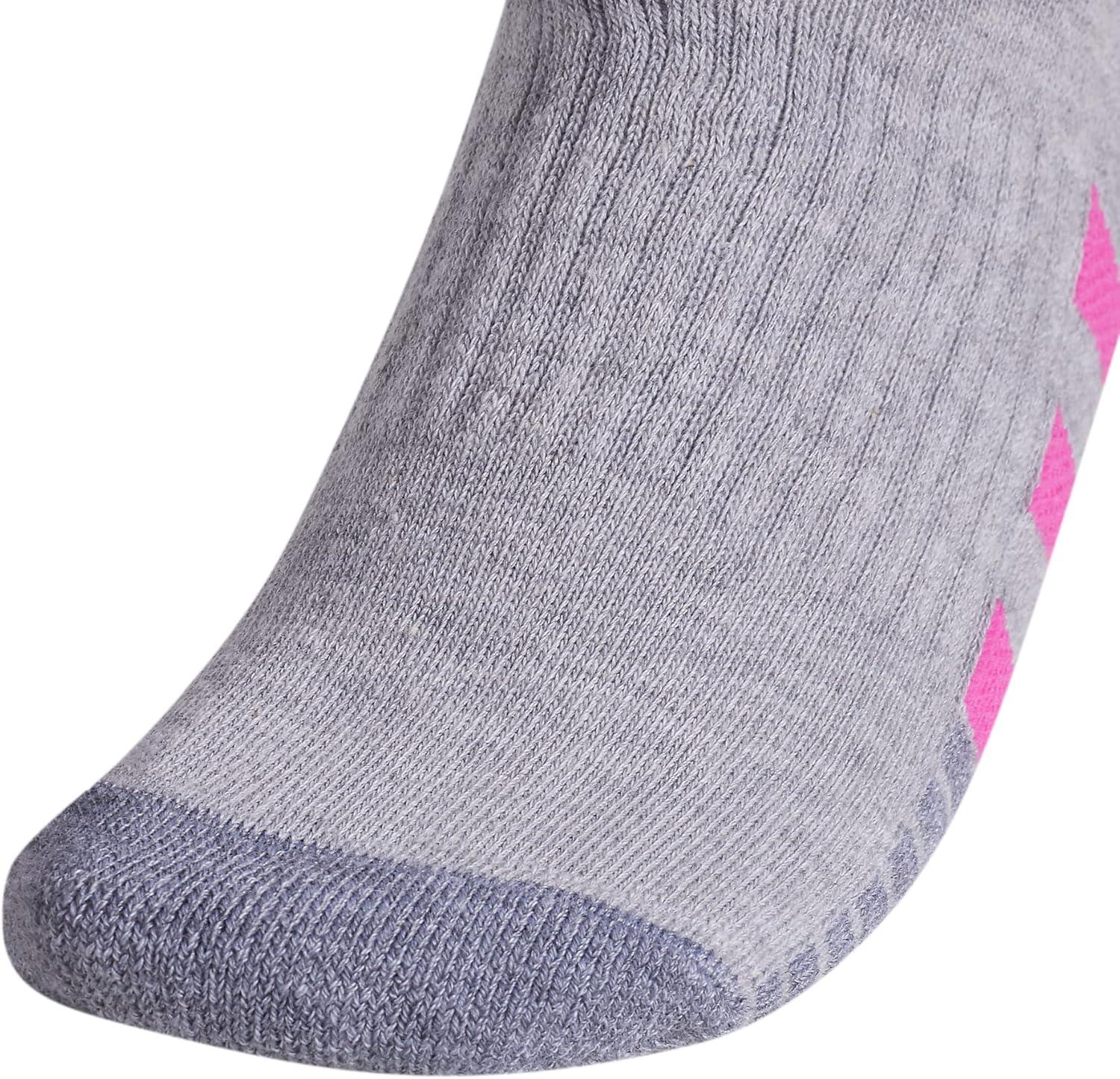 imageadidas womens Cushioned Crew Socks 3pair With Arch CompressionCool Light HeatherLucid Fuchsia PinkBlue Fusion