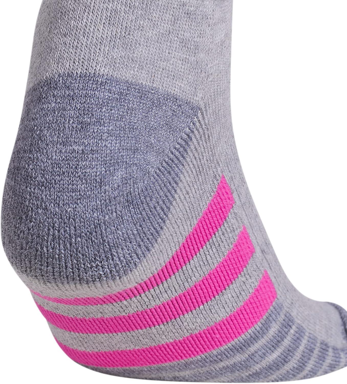 imageadidas womens Cushioned Crew Socks 3pair With Arch CompressionCool Light HeatherLucid Fuchsia PinkBlue Fusion