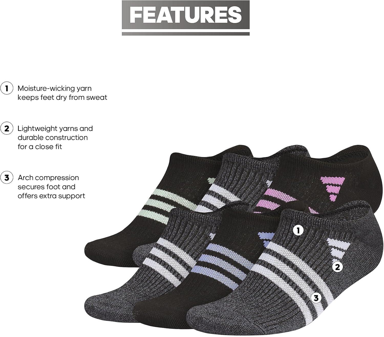 imageadidas womens Superlite No Show Socks 6pair Pack Low Profile Below AnkleBlackPulse Lilac PurpleWhite